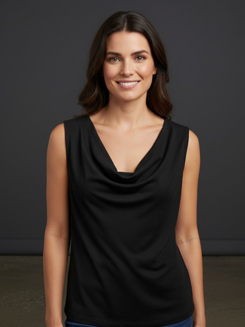 Jessica Black Draped Cowl Neck Sleeveless Camisole